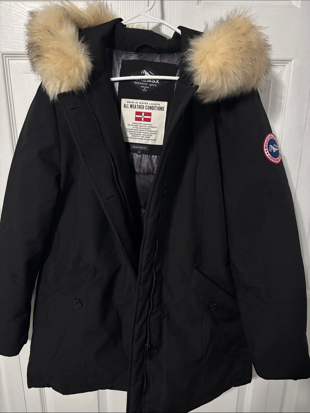 Puremsx Women’s Black/Dark Blue Parka Jacket with Fur-Trim Hood - All Weather